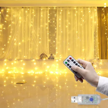 3M LED Záves Garland na Okno USB String Svetlá Víla Vlkovcový Diaľkové Ovládanie Vianočné Svadobné Dekorácie pre Domov Izba