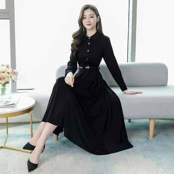 3XL Plus Veľkosť Jeseň Zima Pevné Office Šaty 2021 Vintage Čierna Dlhý Rukáv Šaty Žien Bodycon Strany Elegantné Ružové Vestidos