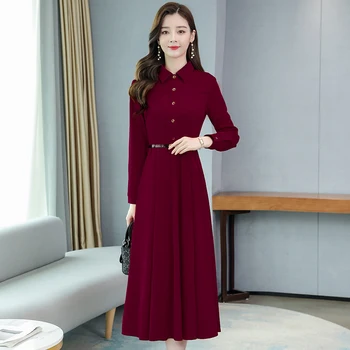 3XL Plus Veľkosť Jeseň Zima Pevné Office Šaty 2021 Vintage Čierna Dlhý Rukáv Šaty Žien Bodycon Strany Elegantné Ružové Vestidos