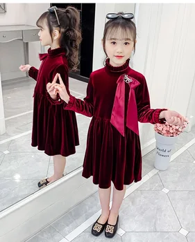 4-10 ročná dievčina dieťa na jar a na jeseň šaty nové kórejské módne skladaný long-sleeve veľké dieťa módne princezná šaty