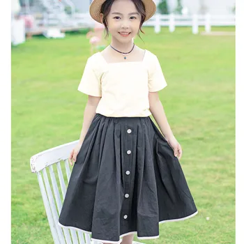 4 až 14 rokov kids & dospievajúce dievčatá v lete béžová čierna bavlna bežné skladaný sukne detí dievča módneho svetlice sukne oblečenie