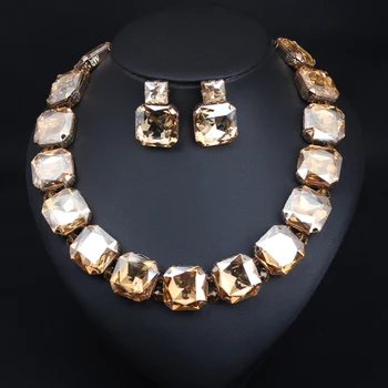 4 Farby Vyhlásenie Náhrdelníky Náušnice Crystal Drahokam Šperky Nastaviť Módne Ženy Luxuty Vintage Choker Podbradníky, Strán, Svadby, Svadobné Dary