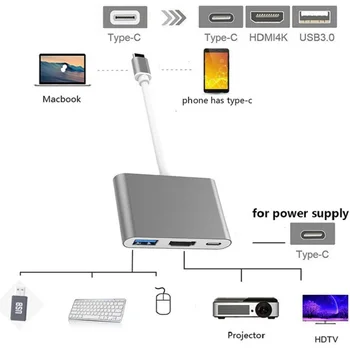 4 in1 Typ C Thunderbolt 3 dock na HDMI, Lan RJ45 Ethernet Adaptér USB PD USB 3.0 Hub pre MacBook Galaxy S8 Huawei Mate10 atari