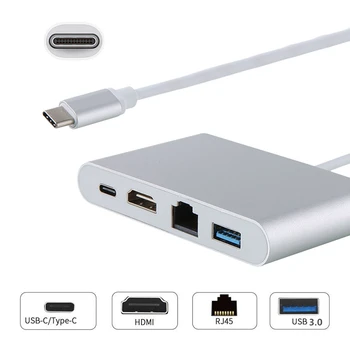 4 in1 Typ C Thunderbolt 3 dock na HDMI, Lan RJ45 Ethernet Adaptér USB PD USB 3.0 Hub pre MacBook Galaxy S8 Huawei Mate10 atari