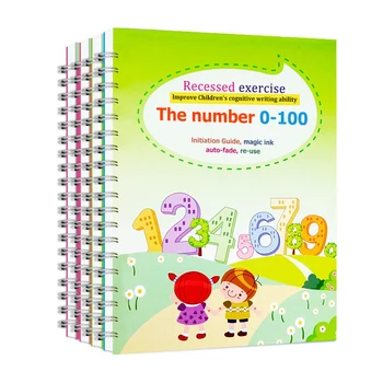 4 Ks Opakovane Detí 3D Copybook Pre Kaligrafie Čísla 0-100 Rukopisu Knihy, Učenie sa Matematiky anglická Kniha Pre Deti Hračky