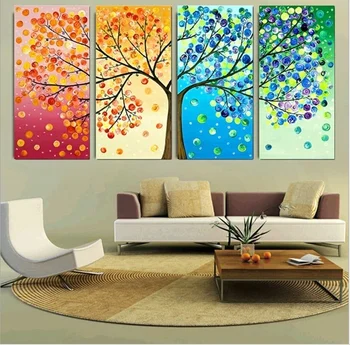 4 Kus Farebné Lístia Stromov Plátno Na Maľovanie Na Stenu Umenie Sprej Nástenné Maľby Domova Pre Obývacia Izba Modulárny Obrázok