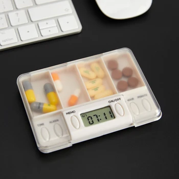 4 Mriežky Inteligentné Plastové Pilulku Box Elektronické Načasovanie Pripomienka Medicíny Boxy Budík Časovač Tabletky Stôl Organizátor Skladovanie Nádoba