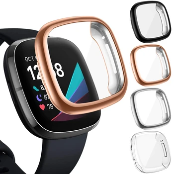 4-Pack Screen Protector Prípade Fitbit Zmysel/Naopak 3 TPU Ochranný Kryt Obrazovky Šetrič Nárazník pre Fitbit Naopak 3 Smartwatch