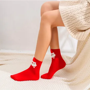 4 Páry / Box Vysoko Kvalitnej Bavlny Červené Ponožky Cartoon Vianočné Ponožky Roztomilý Japonské Ženy Ponožky Pre Jeseň A Zimu Bežné Ponožky