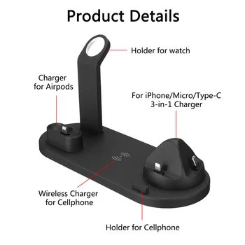 4 v 1 Qi Bezdrôtové Indukčné Nabíjanie Nabíjací Stojan pre iPhone X XS Max XR pre Airpod pre Apple Hodinky Dokovacej Dock Station