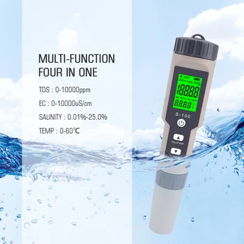 4 v 1 TDS/ES/Salinita/Tem Merač Digitálny Kvality Vody Monitor Tester Salinity Tester pre Bazény, Pitnej Vody, Akváriá,Kúpele