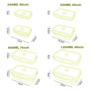 4 Veľkosť Domáce Jedlo Kontajner Prenosné Obdĺžnikový Silikónové Potravín Tesnenie Bento Box Skladací Eco-friendly Lunch Box pre Vonkajšie Camping