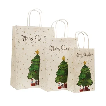 40 Ks/veľa 21x13x8cm Vianočný Papier Taška S Držadlami Dekorácie, Papierové Darčekové tašky Na Vianočný Večierok Papierové Tašky