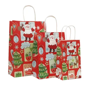 40 Ks/veľa 21x13x8cm Vianočný Papier Taška S Držadlami Dekorácie, Papierové Darčekové tašky Na Vianočný Večierok Papierové Tašky