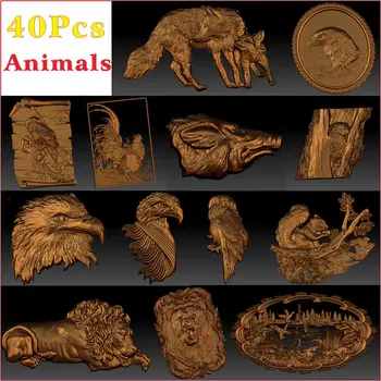 40_Pcs_Animals 3D STL Model Reliéfu pre CNC Router Aspire Artcam _Animal