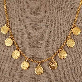 45cm vysokú kvalitu Islam Mince chocker Reťazca Šperky Arabských Náhrdelník Zlatá Farba Afrika Stredný EastCoin /Izrael/Turecko/Egypt dar