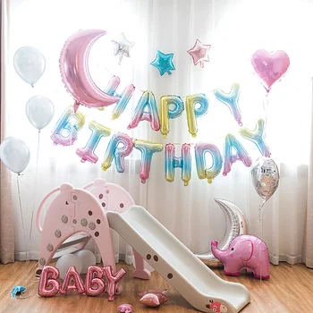 47pcs Balóny Happy Birthday Nastaviť Rainbow Star Srdce List Fóliový Balón Deti 1. Narodeniny Party Baby Sprcha Dekorácie Globos