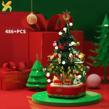 486PCS Vianočné Tému Rotujúce LED Svieti Music Box Stavebné Bloky Mesto, Priateľov, Dom na Strome Tehly Hračky Pre Deti Vianočný Darček
