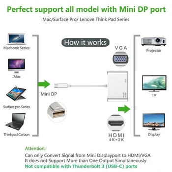 4K Mini DP DisplayPort-HDMI-kompatibilný Kábel VGA Adaptér Mini Display Port Video Converter pre Apple MacBook