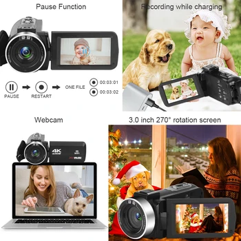 4K Video Videokamera 16X Digitálny Zoom Handycam 48MP Vstavané Vyplniť Svetla Dotykový Displej Vlogging Pre Youbute Fotografie