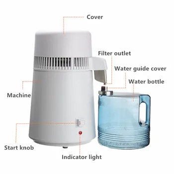 4L Domov Čistú Vodu Pálenici Filter Voda Destilovaná Stroj Vody Destiláciou Čistička Zariadenia z Nehrdzavejúcej Ocele Plastové Nádoby
