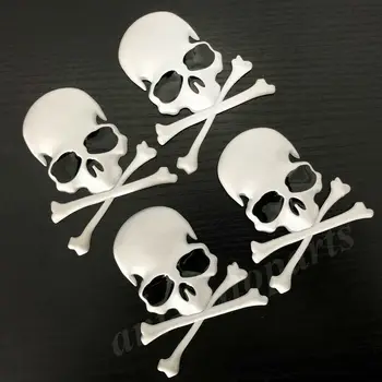 4pcs 3D White Metal Lebky Kostra Kríž Kufri Znak, Odznak Odtlačkový Nálepky