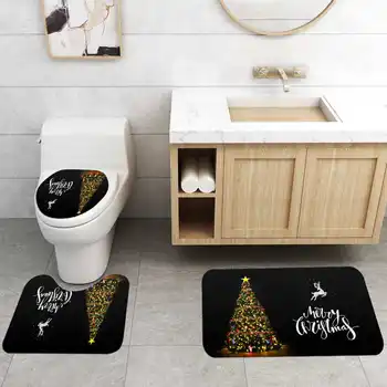 4Pcs Black Vianočný Stromček Tlač Polyester Textílie Sprchový Záves Pre Kúpeľňa Vianočné Nepremokavé Vaňa Obrazovke Záclony Domov