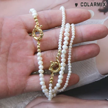 4Pcs Drobné perlový náhrdelník Sailer spona náhrdelník Pearl golier náhrdelník pre ženy, mix veľkosť šperky, módne accessoris 9752