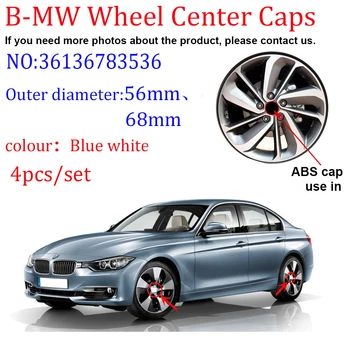 4pcs modrá biele, 56mm 68mm 10 pin Auto Koleso automobilu Centrum Čiapky hub Rim centrum Zahŕňa logo Pre BMW Auto príslušenstvo 36136783536