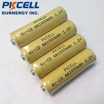 4pcs PKCELL 1000mAh 1.2 V, AA Nabíjacie NiCd Industrail Batérie Tlačidlo Hore