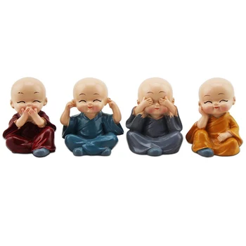 4pcs/Set Mini Roztomilý Mních Buddha Figúrky Miniatúrne Pre Domáce Bonsai Dekorácie Micro Krajiny Tvorivé Úrad Auto Dekorácií