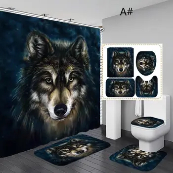 4pcs/set Nepremokavé Vlk koberec, kúpeľňa vaňa Sprchový záves kúpeľňa absorpčné non-slip rohože domov lving