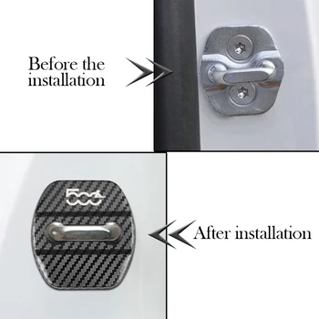 4PCS Uhlíkových vlákien vzor Auto Door Lock Ochranný Kryt puzdro Pre fiat 500L Emblémy Auto Príslušenstvo