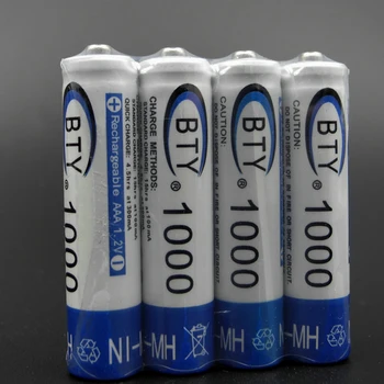 4x BTY NIMH Nabíjateľné Batérie AAA 1000mAh 1.2 V Bateria Reálne možnosti 10440 Článková Batéria Pre Baterku Pochodeň ping