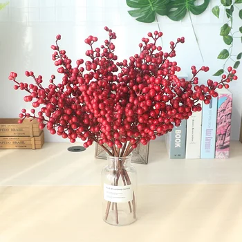5 ks Berry Vianočné Dekorácie Umelý Kvet Red Berry Domov Doplnky Strany DIY Fotografie Rekvizity Falošné Kvety Pre Domáce