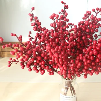 5 ks Berry Vianočné Dekorácie Umelý Kvet Red Berry Domov Doplnky Strany DIY Fotografie Rekvizity Falošné Kvety Pre Domáce