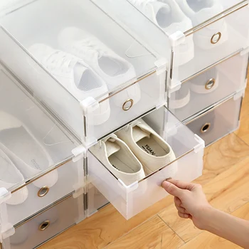 5 KS Priehľadné obuvi box prachotesný úložný box môže byť položený zmes botníku Drapákové mužov a žien obuvi box