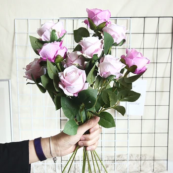 5 ks Umelé Kvety Hodváb Rose Dlho Pobočky Kytice pre Svadobné Domáce Dekorácie Falošné Kvety DIY Veniec Dodávky Príslušenstvo