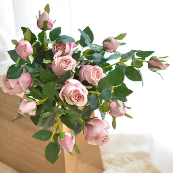 5 ks/Veľa Umelý kvet jednu pobočku bulharský hodváb rose Európskej pre domáce dekorácie svadobných dekorácií DIY falošné kvet stenu