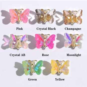 5 ks Zliatiny Nail Art Crystal Kovovou Vložkou Lesklý Transparentný Motýľ 8x11mm DIY 3D Trendy Nechty Príslušenstvo