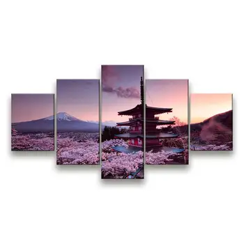 5 Kus/Veľa Japonský Štýl Plátno Umenie Obrazy HD Vytlačené Mount Fuji Cherry obrazov na Stenu pre Obývacia Izba Domova S Rámom