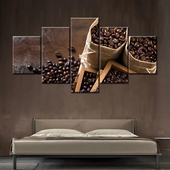 5 Kusov Stenu, Kresby Obrázok Tlače Coffee Bean Plátno, Maľovanie na Kávu Shop Dekor Peknej Kvalite Plagátu na Mieru a Veľkoobchod
