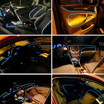 5 Metrov Auto, Interiér, Osvetlenie 12V Auto LED Pásy EL oceľové Laná Auto Atmosféru Dekoratívne Lampy Flexibilné Neónové Svetlo