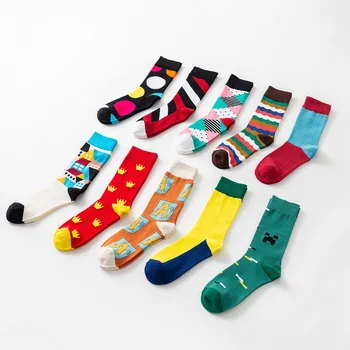 5 Pair/set, Novinka Vytlačené Farebné Ponožky Fashion Street Style Posádky Ponožky Zábavné Hip Hop Česanej Bavlny Ponožky Darčeky pre Mužov, Ženy