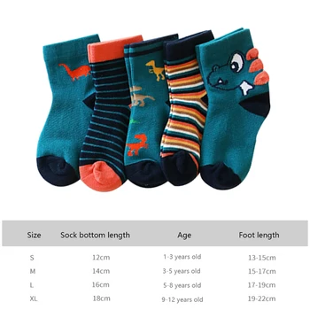 5 Pár Baby Ponožky Deti Jeseň Zima Cartoon Ponožky Dinosaura Tlač Vzor Chlapec, Dievčatá, Deti Unisex Bavlna Školské Športové Ponožky