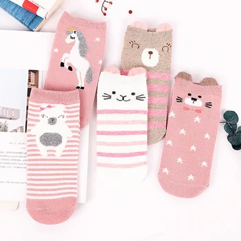5 Párov Nové Letné Cartoon Ovocie Bavlnené Ponožky Ženy Jar Členok Krátke Bežné Cute Cat Srdca Tlače Fashion Street Zábavné Ponožky
