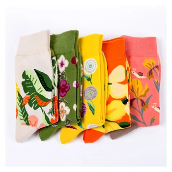 5 Párov/veľa 2021 Nové Česaná Bavlna dámske Ponožky s Roztomilý Kvetinový Vzor Farebné Dlhé Radi Vtipné Pohodlné Ponožky