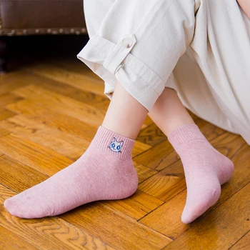 5 Párov Veľa Harajuku Jednofarebné Ponožky Roztomilý Kreslený Bežné Ženy Kawaii Ponožky Pekné Dievča, Vyšívané Bavlnené Nastaviť Členkové Ponožky