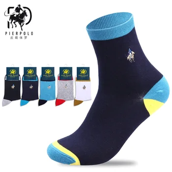 5 Párov/veľa PIER Značky POLO Módne Farby blok Bežné Bavlnené Ponožky Business Výšivky pánske Ponožky Výrobca Veľkoobchod