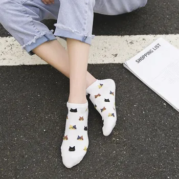 5 Párov Žien Cartoon Krátke Ponožky Roztomilý Zvierat Mačka Nízke Členok Bavlnené Ponožky Harajuku Kórejský Fashion Dievčatá Kawaii Mačiatko Bežné Ponožky